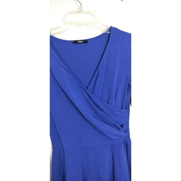 4278)Laksmi Blue Long Sleeve Wrap Knee Length Popover Dress Medium - Picture 6 of 9